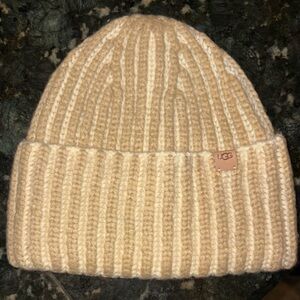 UGG Beige and Cream Striped Beanie